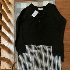 Cloud Chaser Black Lace-Up Sweater
